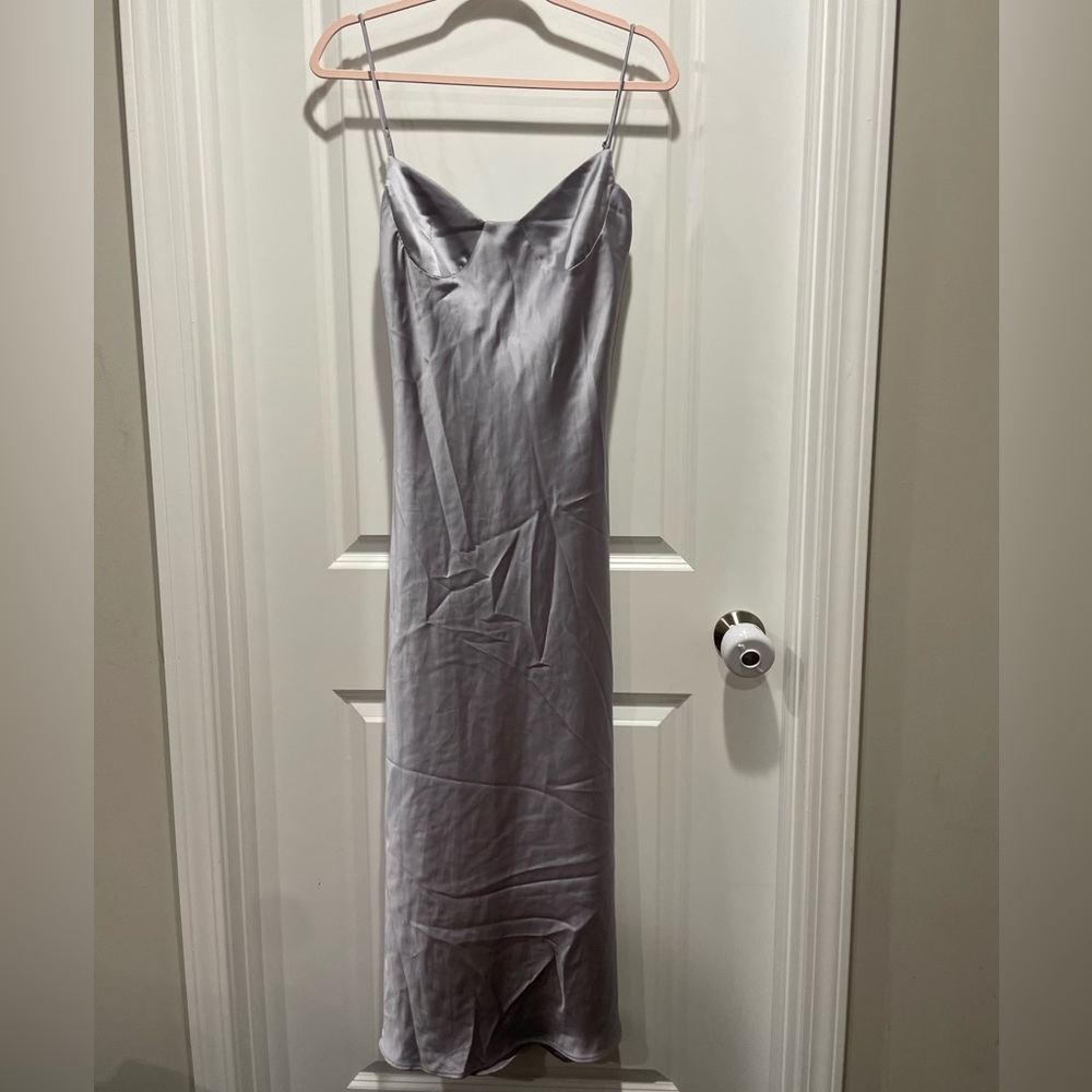 ZARA SATIN BUSTIER SLIP DRESS Silver Pewter Size Medium New - Picture 7 of 9